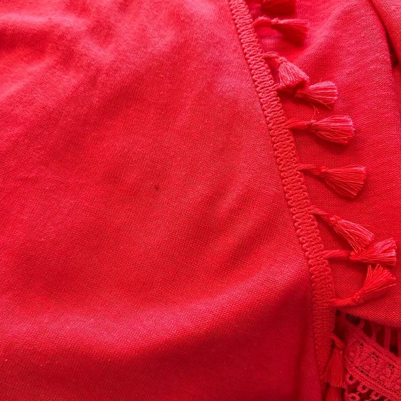 Chicos Pom Pom Fringe Watermelon Red Cardigan Size 2 (L) - Picture 8 of 9